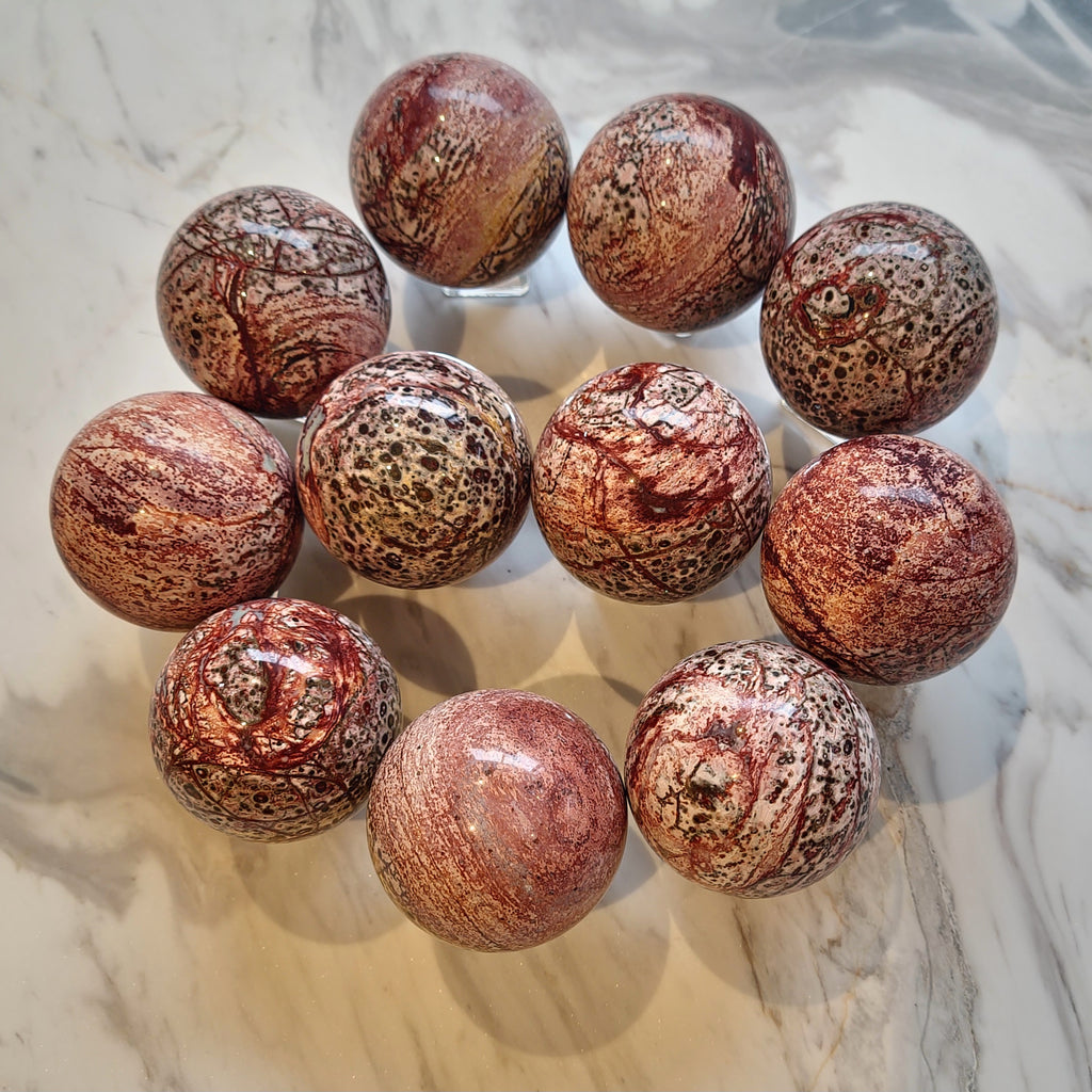 Pink Leopard Skin Jasper Spheres (70mm Diametre)