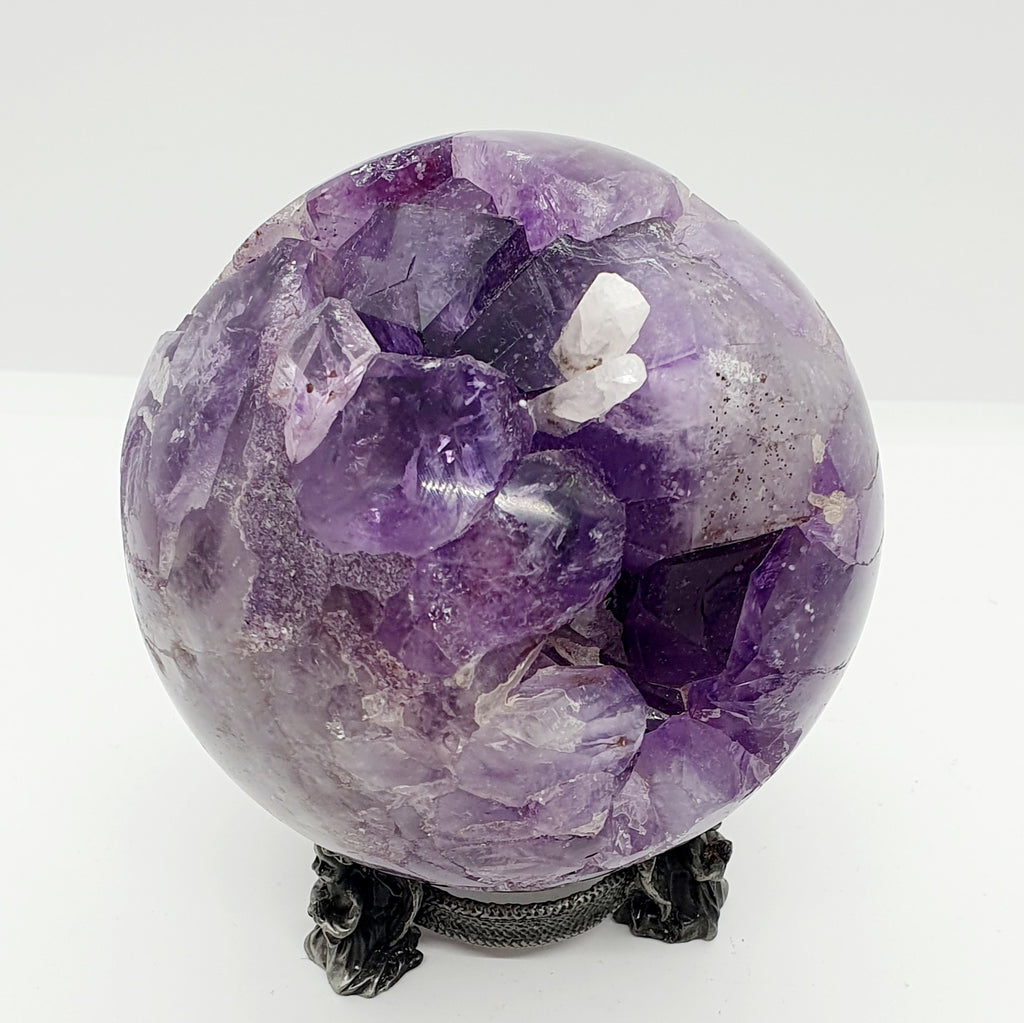 Extra Large Amethyst Geode Sphere With Calcite Inclusion