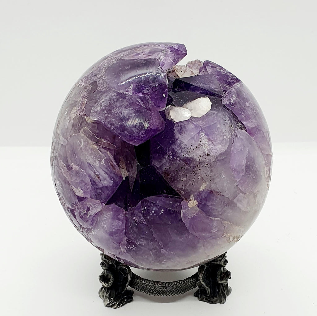 Extra Large Amethyst Geode Sphere With Calcite Inclusion