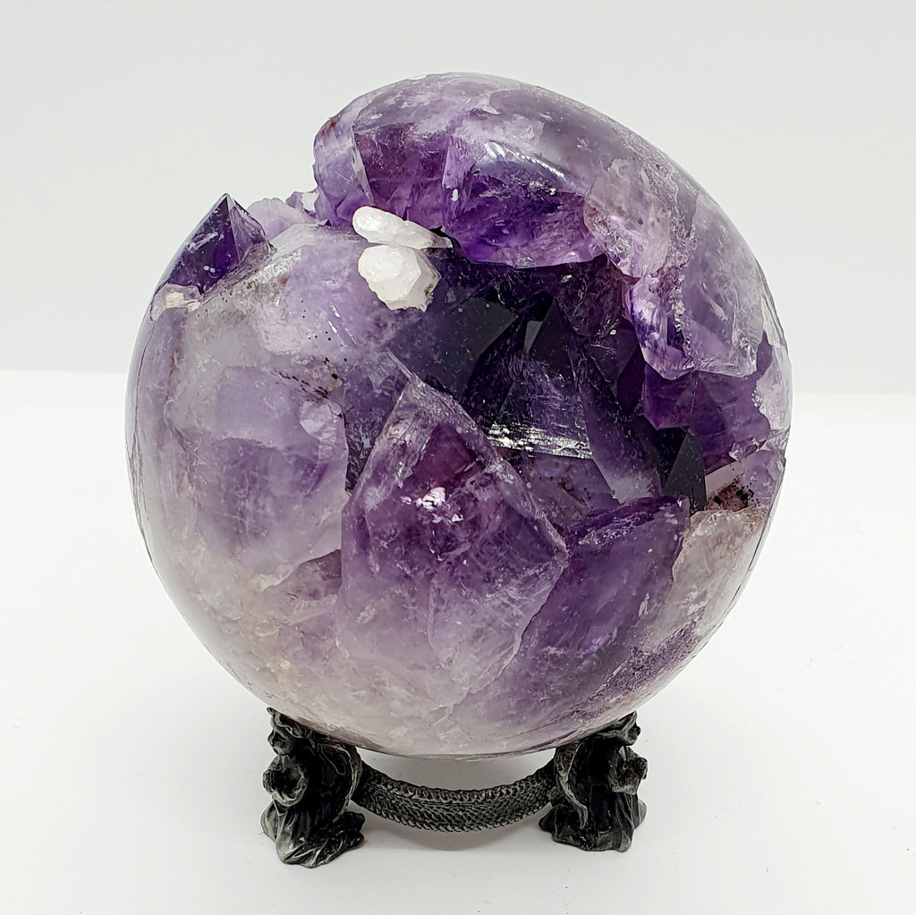 Extra Large Amethyst Geode Sphere With Calcite Inclusion