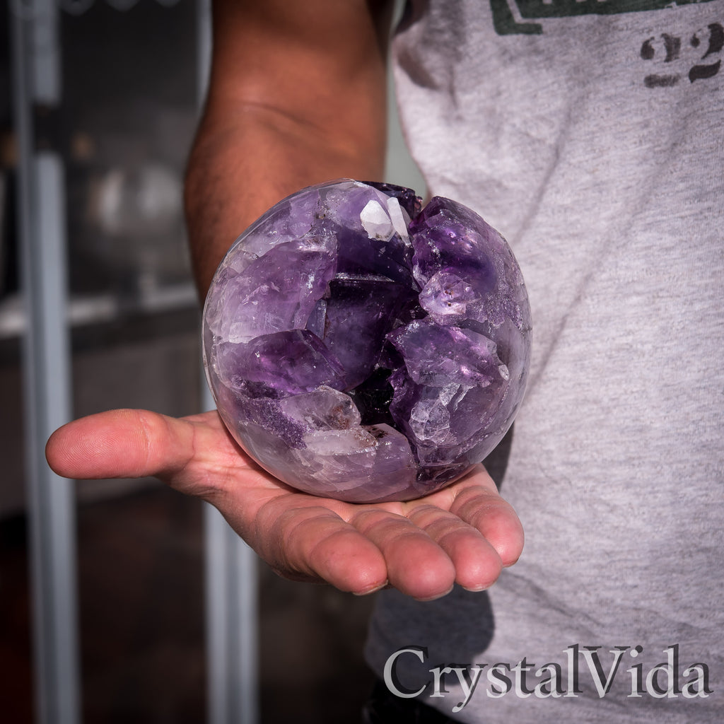 Extra Large Amethyst Geode Sphere With Calcite Inclusion